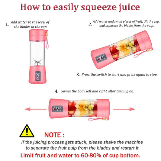 Portable Juicer Blender, USB Travel Juice Cup Baby Food Mixing Machince with Updated 6 Blades with Powerful Motor 4000mAh Recharge