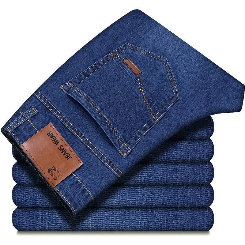 Men’s Straight Fit Jeans – Stretch Casual Business Denim Trousers (Blue & Black)