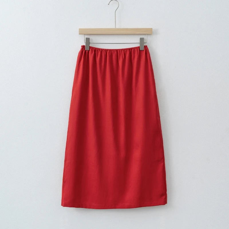 Women’s High Waist Satin Midi Skirt Vintage Lace Detail Elegant Long Skirt