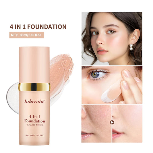Foundation 4 in 1 - Medium Spectrum with SPF 30+, Longwearing & Waterproof Hydrating Color Changing Foundation Women Cosmetics