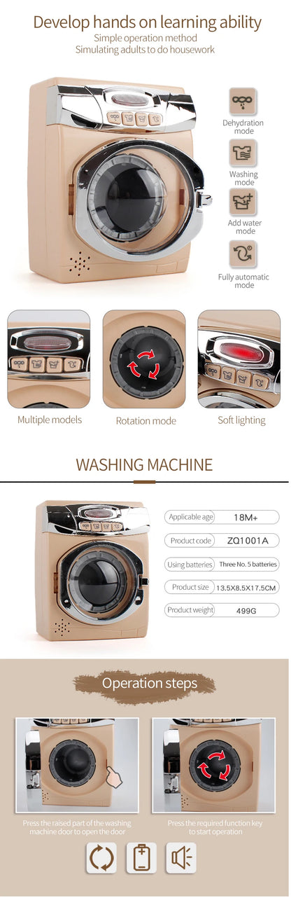 Simulation Electric Kitchen Toys Appliances Pop-up Toaster Microwave Oven Washer Dryer Mixer Blender Set Coffee Maker for Kids