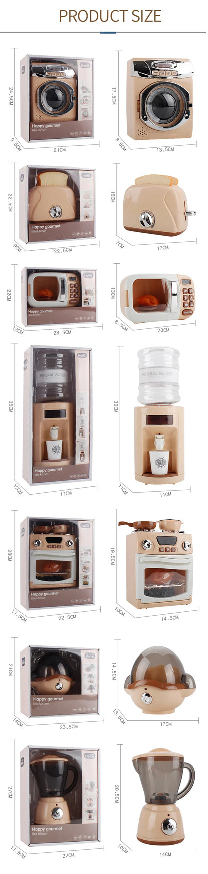 Simulation Electric Kitchen Toys Appliances Pop-up Toaster Microwave Oven Washer Dryer Mixer Blender Set Coffee Maker for Kids