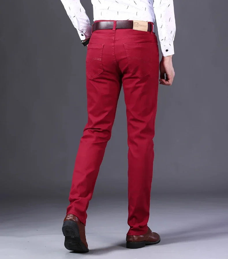 Men’s White Slim Fit Jeans – Elastic Straight Leg Business Casual Denim