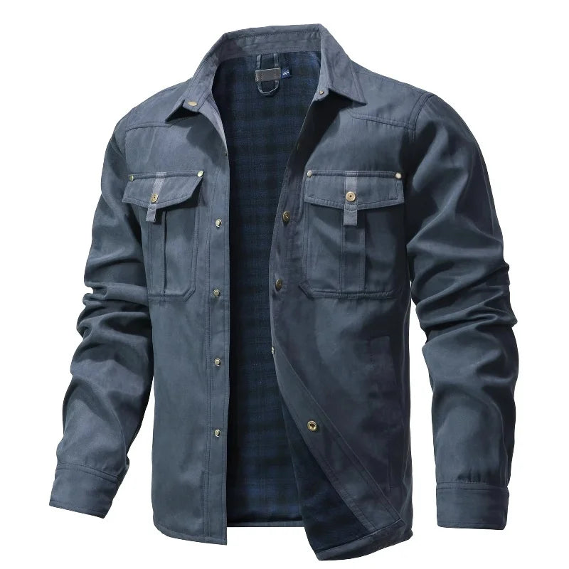 Men’s Flannel Lined Shacket – Casual Snap Button Shirt Jacket (Spring)