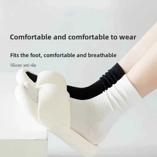 5 Pairs of Women's Socks Mid Tube Stacked Socks Solid Color Flat Bottom Casual Socks Black