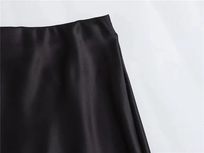 Women’s High Waist Satin Midi Skirt Elegant Office and Summer Wear