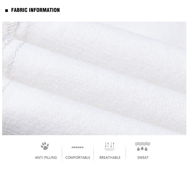 Men’s White Slim Fit Jeans – Elastic Straight Leg Business Casual Denim