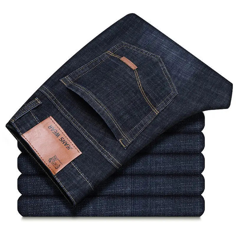 Men’s Straight Fit Jeans – Stretch Casual Business Denim Trousers (Blue & Black)