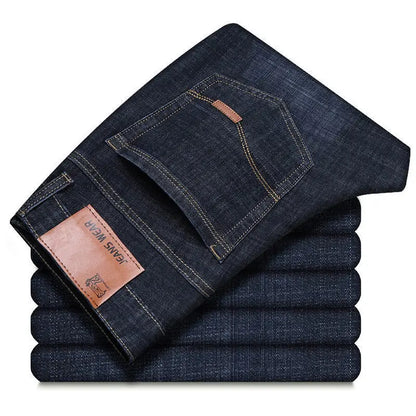 Men’s Straight Fit Jeans – Stretch Casual Business Denim Trousers (Blue & Black)