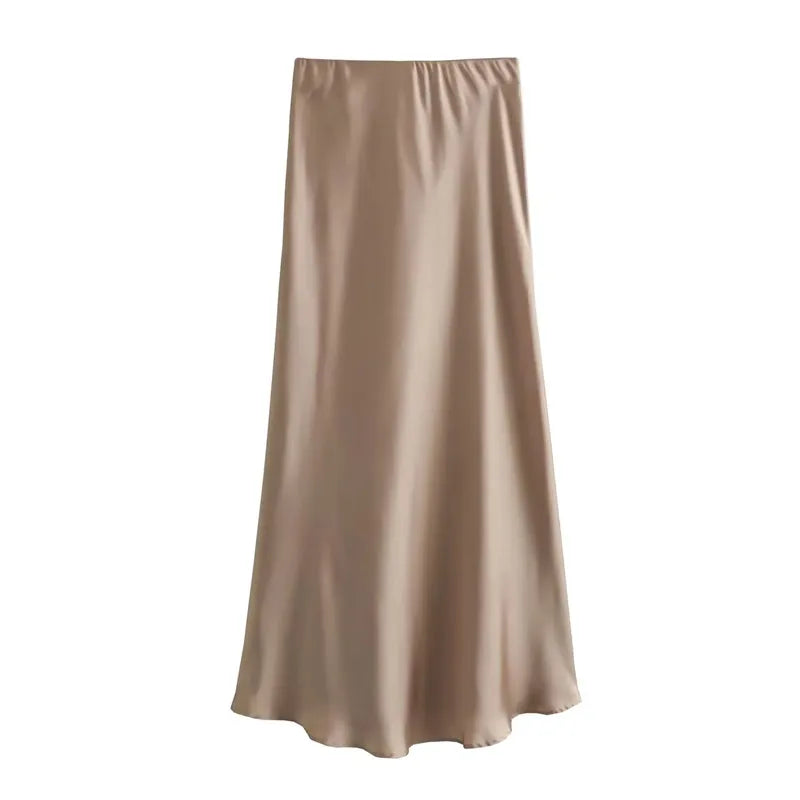 Women’s High Waist Satin Midi Skirt Elegant Office and Summer Wear