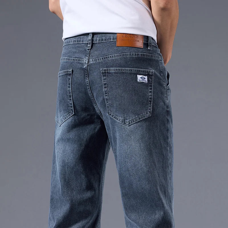 Men’s Loose Straight Leg Jeans – Retro Washed Casual Denim Pants