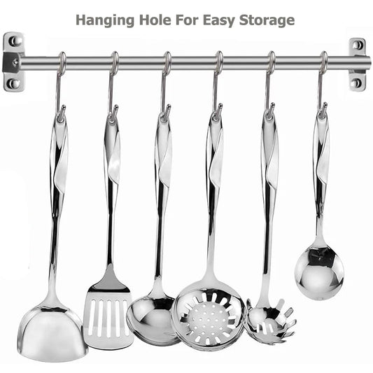 Stainless Steel Cooking Tools Set, Heat-resistant Kitchen Utensils - Turner, Soup Ladle, Strainer