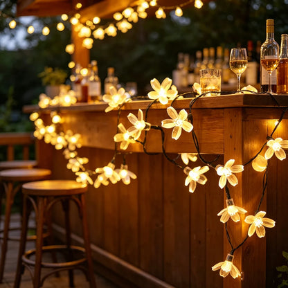 Solar-Powered Cherry Blossom LED String Lights Outdoor Flower Decor Fairy Lights for Garden Christmas Lawn Halloween Pathway
