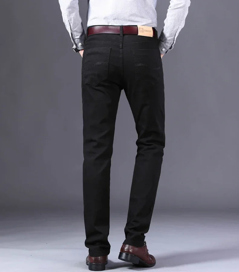 Men’s White Slim Fit Jeans – Elastic Straight Leg Business Casual Denim