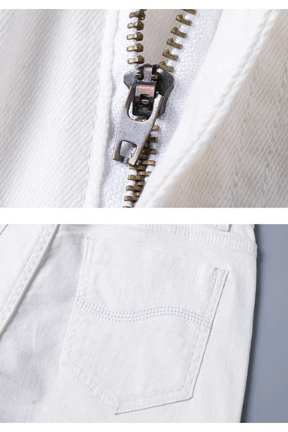 Men’s White Slim Fit Jeans – Elastic Straight Leg Business Casual Denim