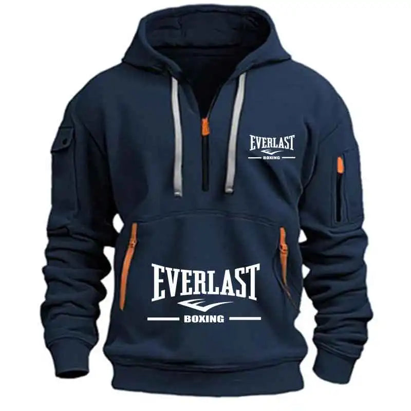 Men’s Half Zip Hoodie – Casual Multi-Pocket Fitness Sweatshirt