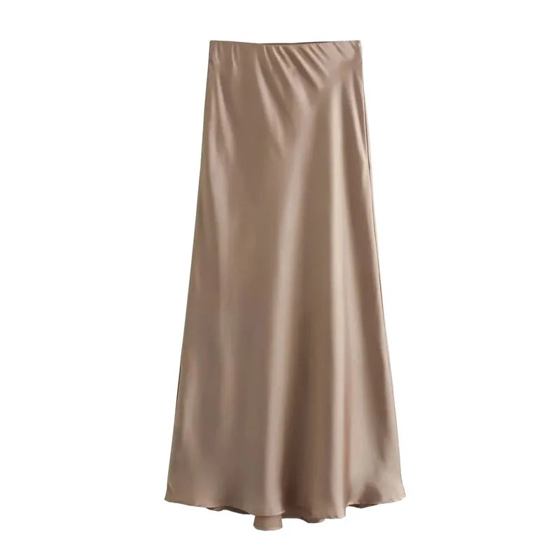Women’s High Waist Satin Midi Skirt Elegant Office and Summer Wear