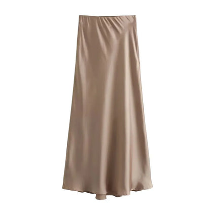 Women’s High Waist Satin Midi Skirt Elegant Office and Summer Wear