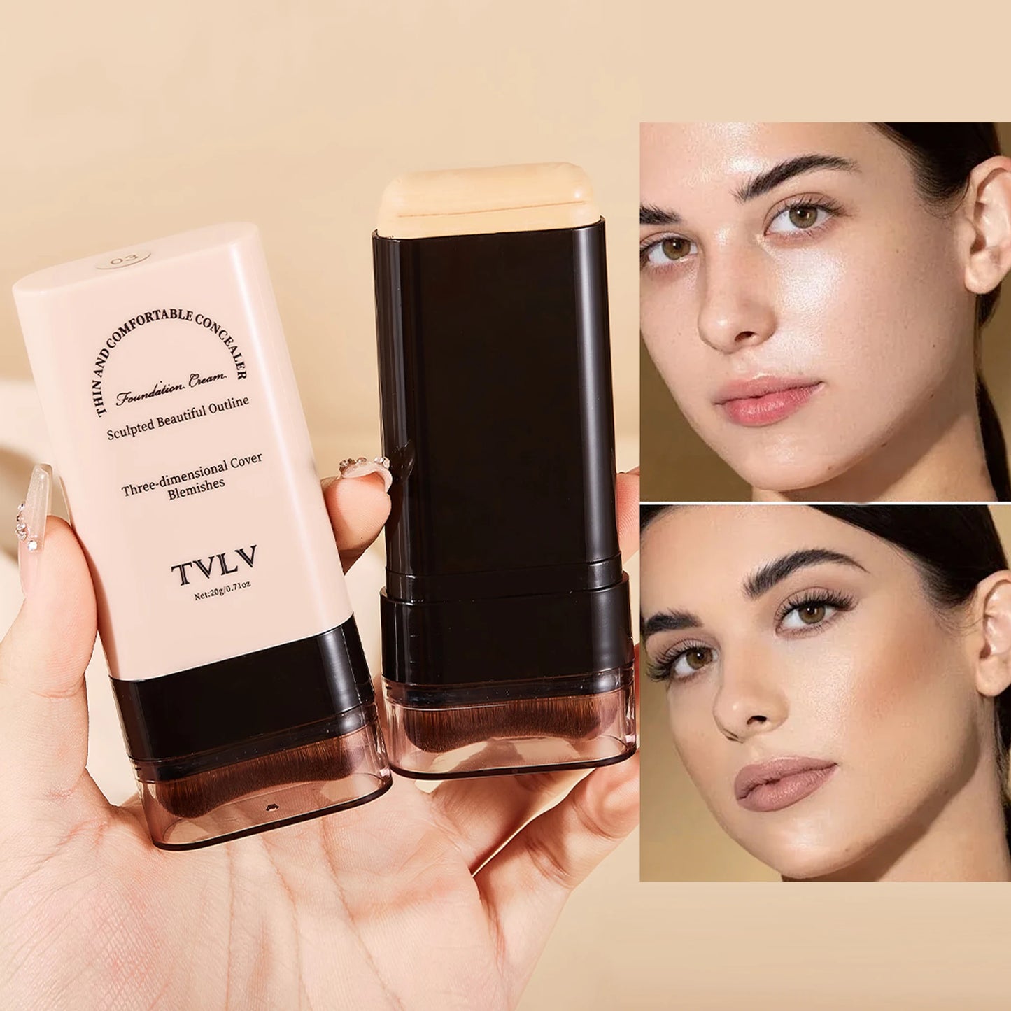 Foundation make-up concealer is light and thin to hold makeup, cover facial defects, and create a clear makeup effect