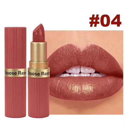 Pearlescent Pink Glitter Velvet Lipstick Metallic Waterproof Long Lasting Matte Shimmer Diamond Lipstick Women Makeup Cosmetic