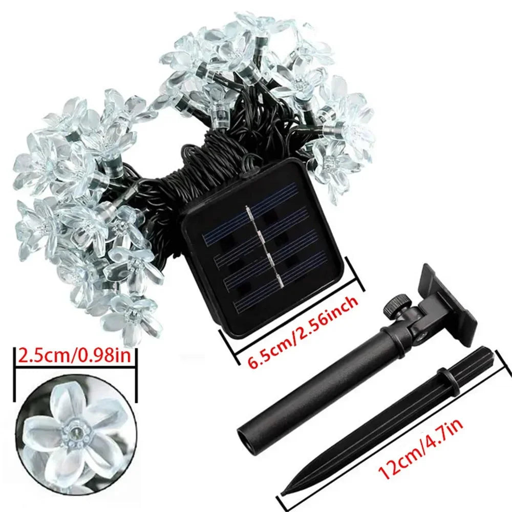 Solar-Powered Cherry Blossom LED String Lights Outdoor Flower Decor Fairy Lights for Garden Christmas Lawn Halloween Pathway