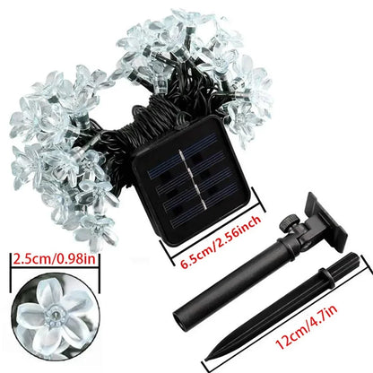 Solar-Powered Cherry Blossom LED String Lights Outdoor Flower Decor Fairy Lights for Garden Christmas Lawn Halloween Pathway