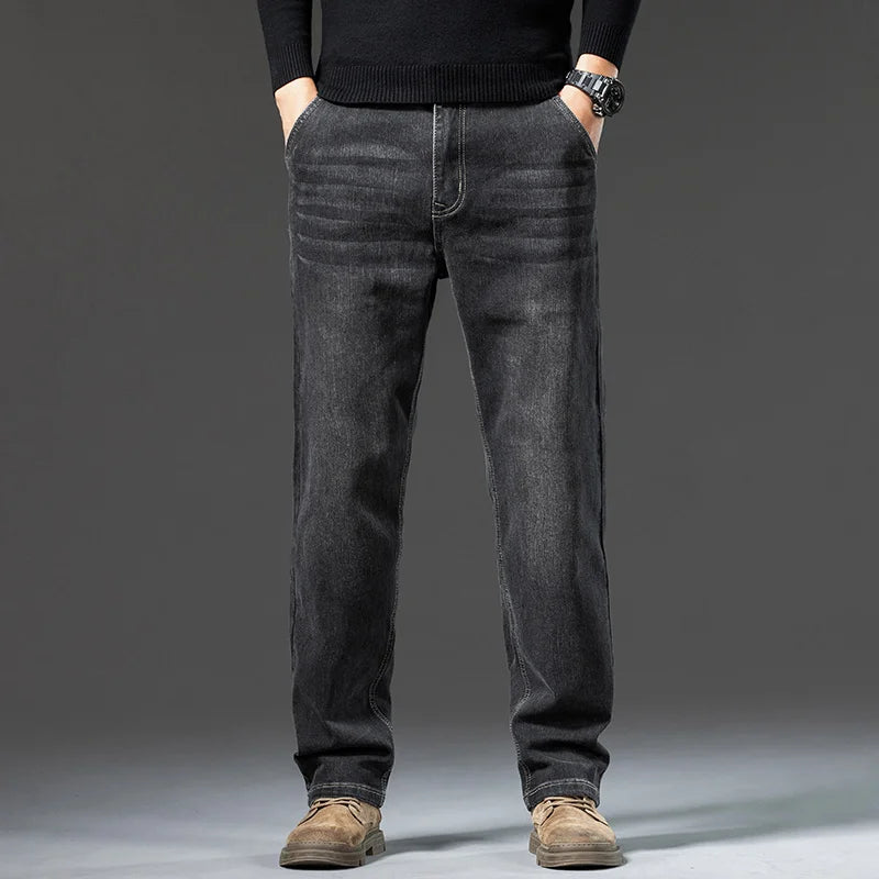 Men’s Loose Straight Leg Jeans – Retro Washed Casual Denim Pants