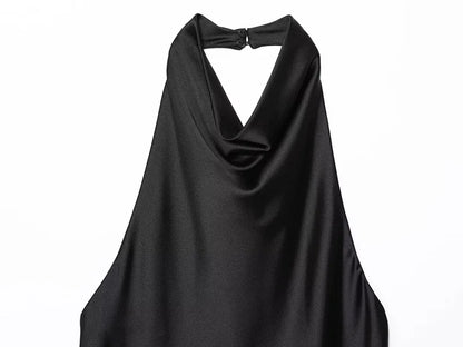 MUJER 2026 Halter Tops for Women Black Satin Backless Top Female Pink Summer Beach Top Woman off Shoulder Camisole Top Women
