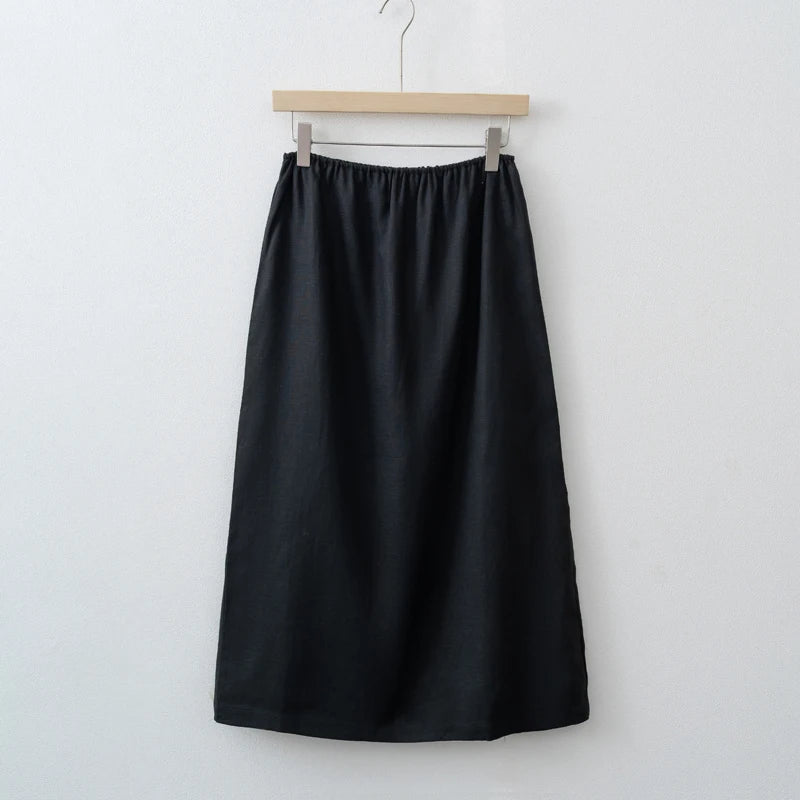 Women’s High Waist Satin Midi Skirt Vintage Lace Detail Elegant Long Skirt