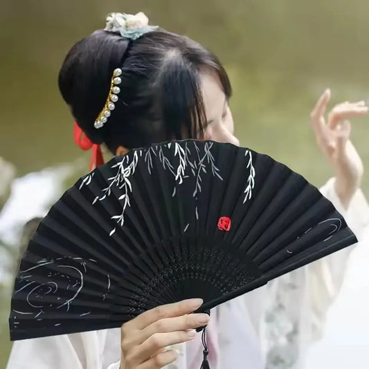 Folding Hand Fan Vintage Silk Bamboo Fans Chinese Hand Fans Women Dance Fan Cosplay Wedding Party Props Decor Gift Fan Portable
