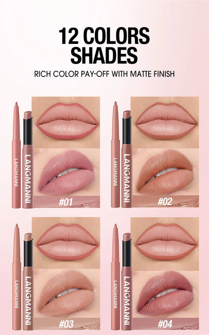 Integrated waterproof lipliner+lipstick lipstick lipstick set,no smudge,no fade,no cup,durable,easy to create a perfect makeup!