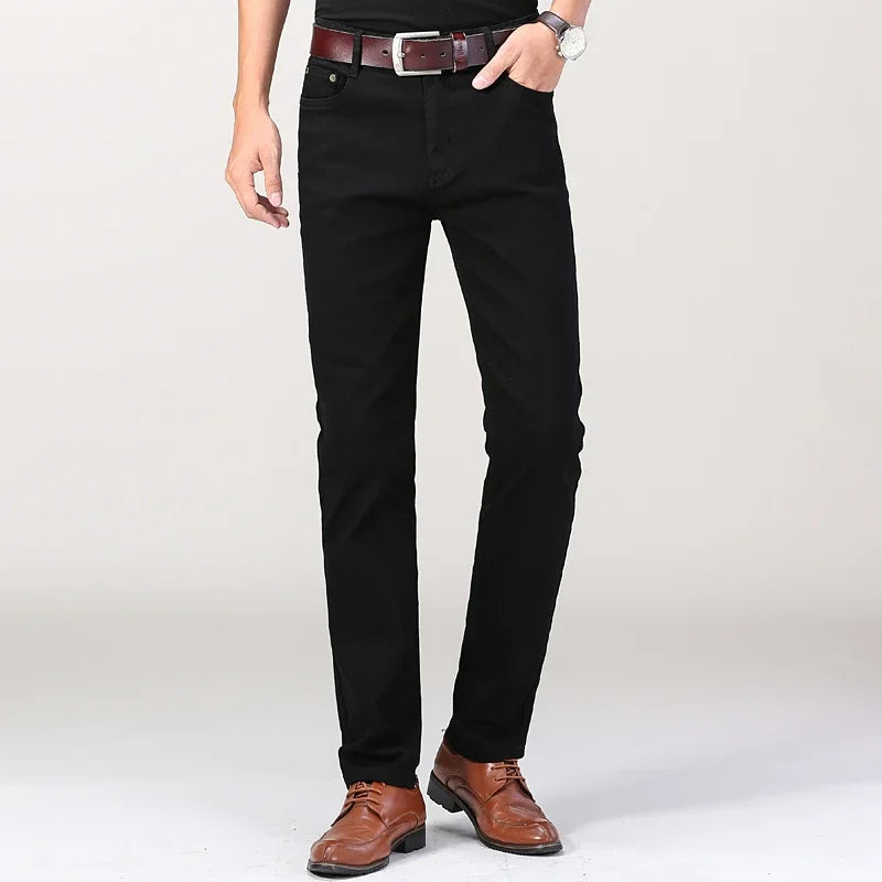 Men’s White Slim Fit Jeans – Elastic Straight Leg Business Casual Denim