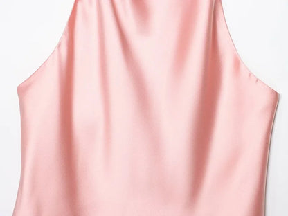 MUJER 2026 Halter Tops for Women Black Satin Backless Top Female Pink Summer Beach Top Woman off Shoulder Camisole Top Women