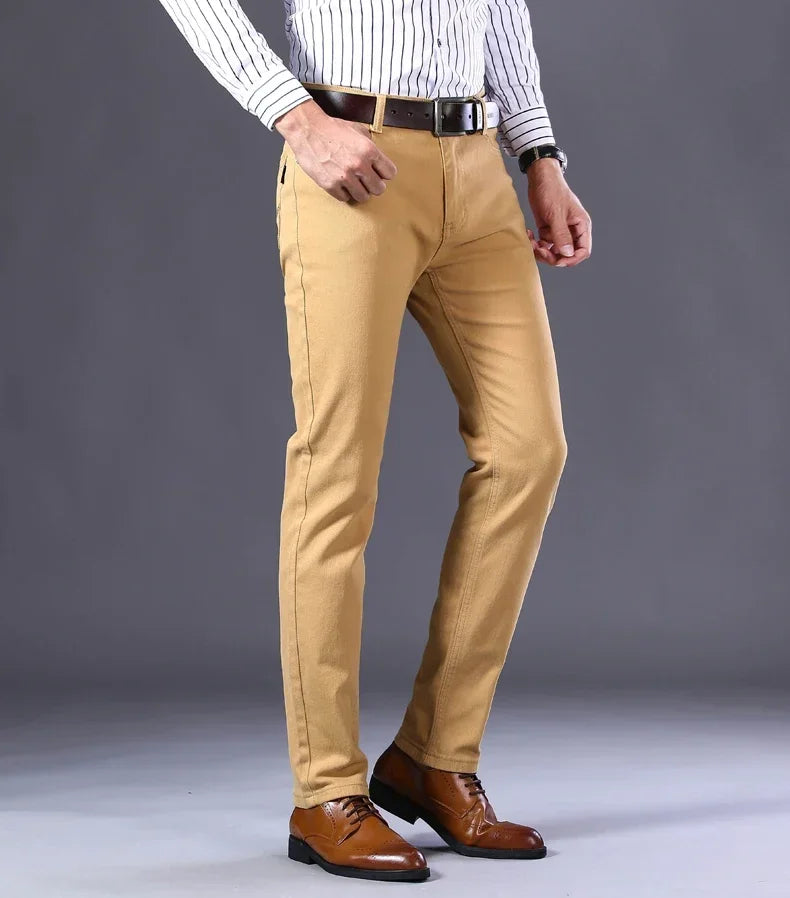 Men’s White Slim Fit Jeans – Elastic Straight Leg Business Casual Denim