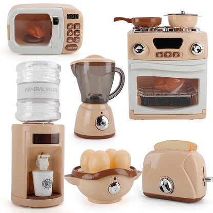 Simulation Electric Kitchen Toys Appliances Pop-up Toaster Microwave Oven Washer Dryer Mixer Blender Set Coffee Maker for Kids