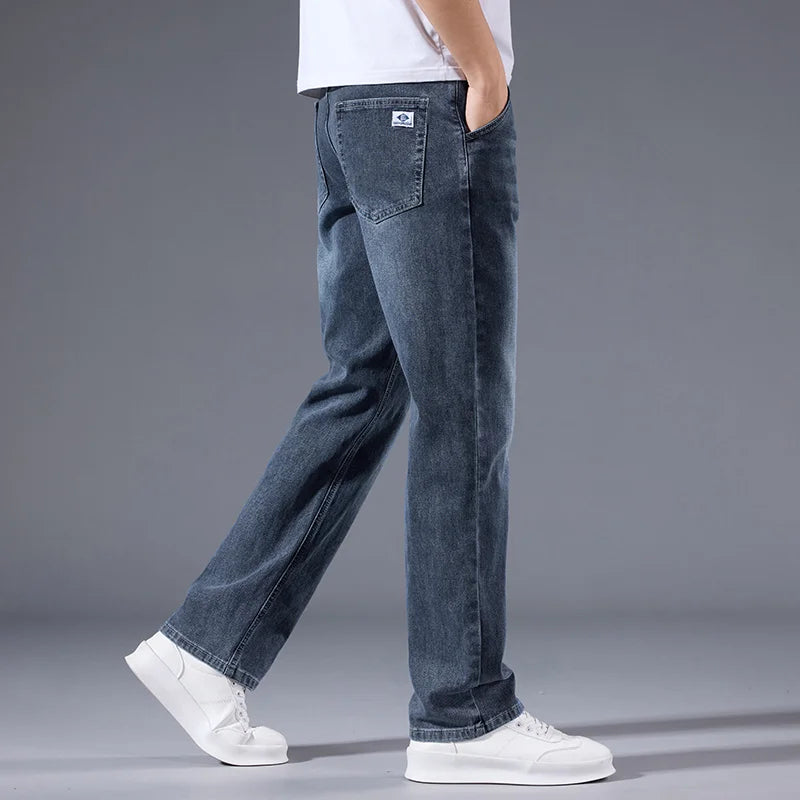 Men’s Loose Straight Leg Jeans – Retro Washed Casual Denim Pants