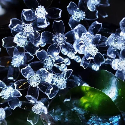 Solar-Powered Cherry Blossom LED String Lights Outdoor Flower Decor Fairy Lights for Garden Christmas Lawn Halloween Pathway