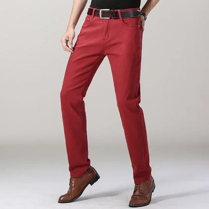 Men’s White Slim Fit Jeans – Elastic Straight Leg Business Casual Denim