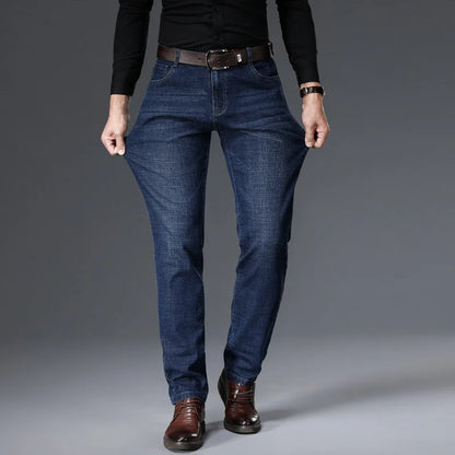 Men’s Straight Fit Jeans – Stretch Casual Business Denim Trousers (Blue & Black)