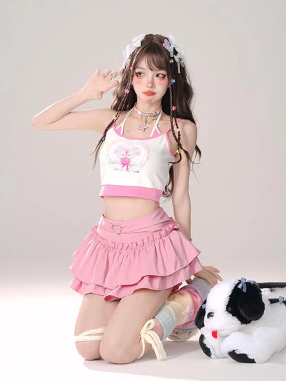 Women’s High Waist Ruffle A Line Skirt Korean Fashion Summer Streetwear Y2K Style