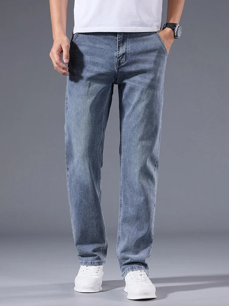 Men’s Loose Straight Leg Jeans – Retro Washed Casual Denim Pants