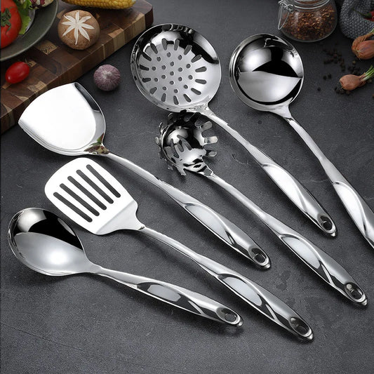 Stainless Steel Cooking Tools Set, Heat-resistant Kitchen Utensils - Turner, Soup Ladle, Strainer