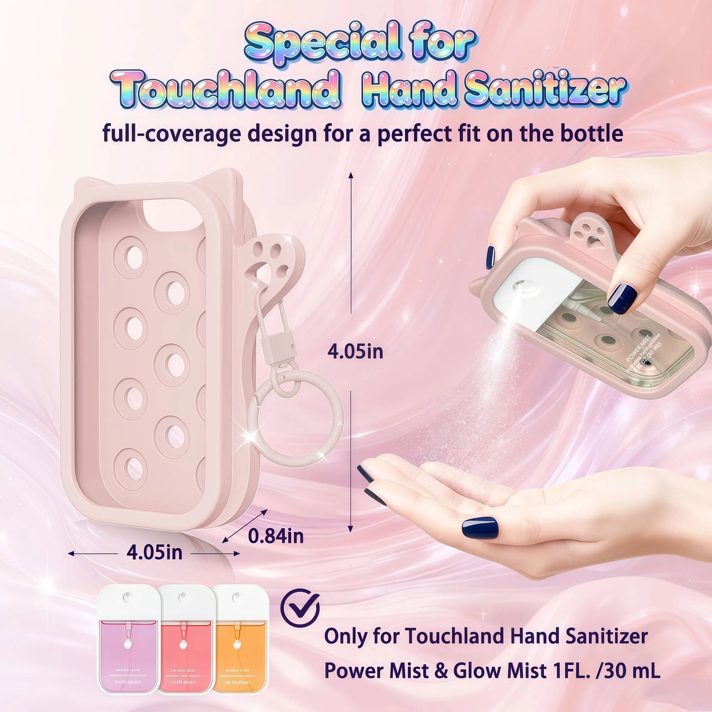 Hand Sanitizer Mist Case 1FL. OZ., Protective and Stylish Hand Sanitizer Spray Accessory, Silicone Case with Keyring，Portable