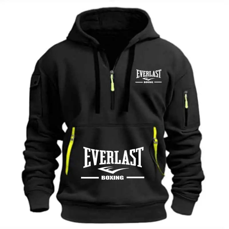 Men’s Half Zip Hoodie – Casual Multi-Pocket Fitness Sweatshirt