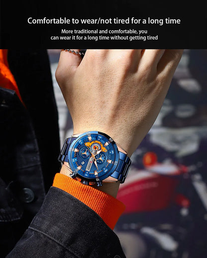 Stainless Steel Watches for Mens Creative Fashion Luminous Dial with Chronograph Clock Male Casual Wristwatches Business