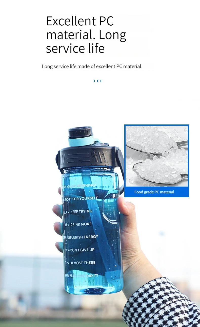 3 Liter Water Bottle with Straw 2L 1L Large Big Motivational  BPA Free School gym Sports Drinking Bottle