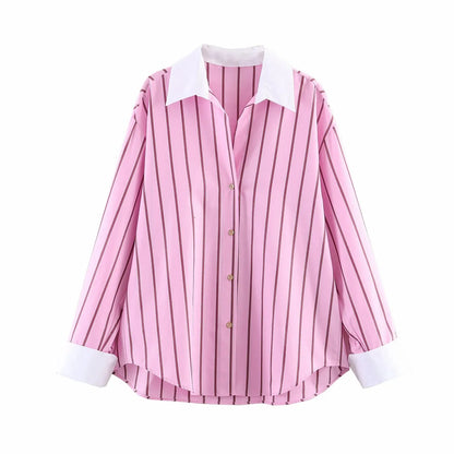Women’s Color Block Blouse – Elegant Single-Breasted Fashion Top