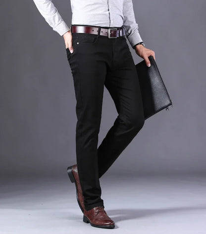 Men’s White Slim Fit Jeans – Elastic Straight Leg Business Casual Denim