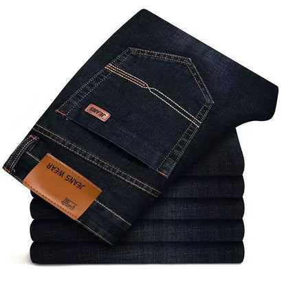 Men’s Straight Fit Jeans – Stretch Casual Business Denim Trousers (Blue & Black)