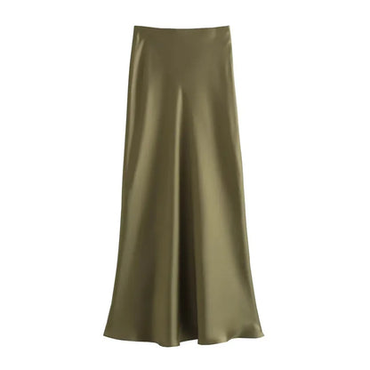 Women’s High Waist Satin Midi Skirt Elegant Office and Summer Wear